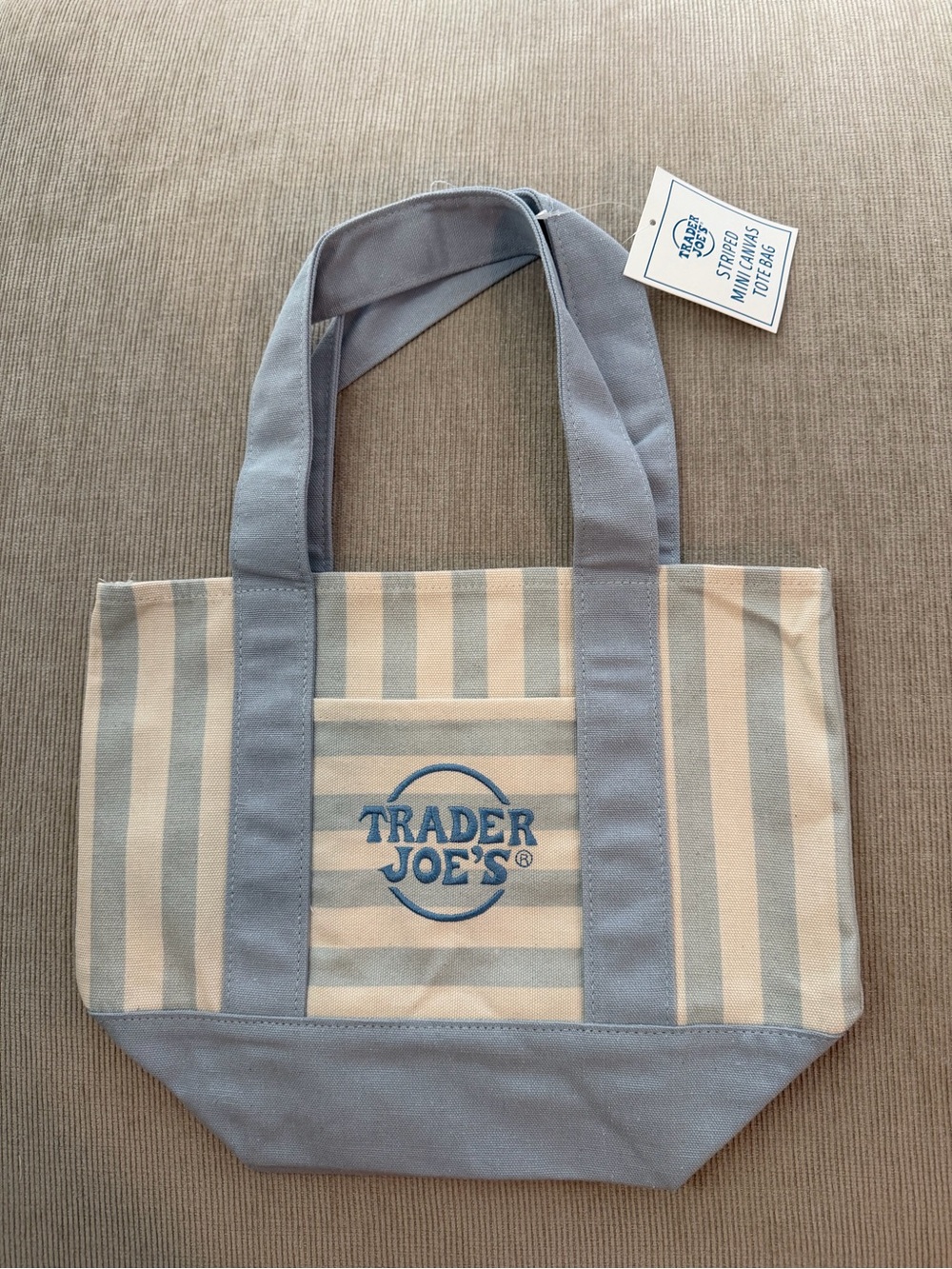 Trader Joe’s Striped Mini Canvas Tote Bag in Blue